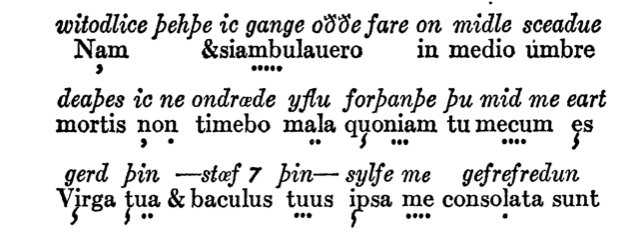 Sequence dots in London, Lambeth Palace Library, MS 427, The Lambeth Psalter; transcription by Fred Robinson